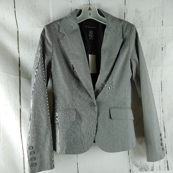 New York & Company Stretch Size 4 Gray Birdsey 1 Buttn Lined Suit Blazer NWT $70 - Picture 1 of 14